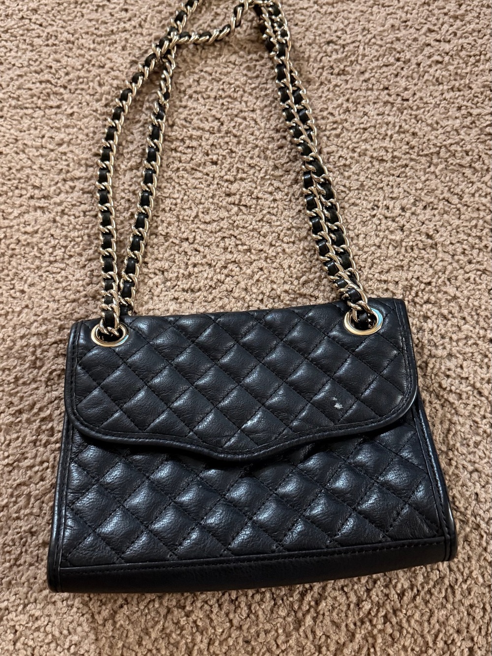 Rebecca Minkoff Black Quilted Crossbody with Gold Chain